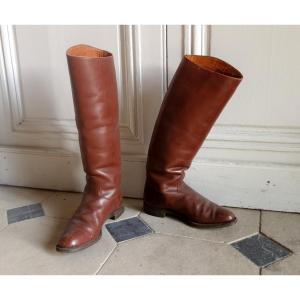 The Attics Of A Castle: Pair Of Cavalry Or Riding Officer Boots - Brown Leather