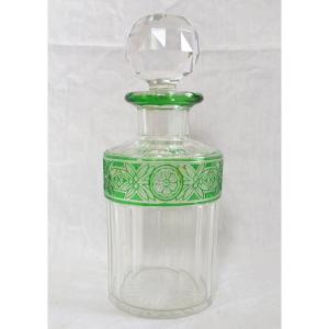 Rare Baccarat Crystal Perfume Bottle, Empire Pattern, Green Overlay Crystal - 15.2cm