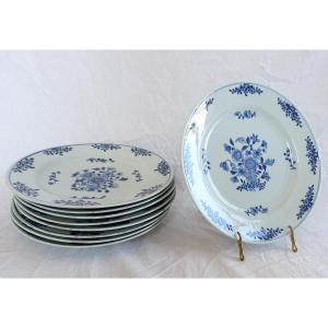 Compagnie Des Indes - Suite De 9 Assiettes En Porcelaine De Chine à Décor Bleu - époque 18e