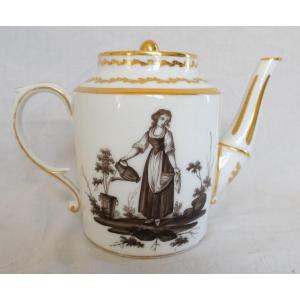 Empire Restoration Period Teapot In Paris Porcelain Garden Decor - Grisaille And Gold