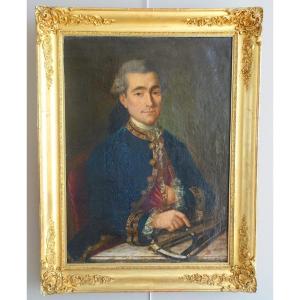 Portrait d'Un Officier De Marine Avec Son Sextant - époque Louis XV - Huile Sur Toile 75 X 97cm