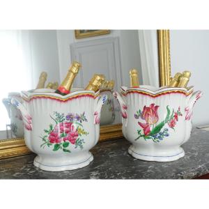 Lunéville - Pair Of Large Champagne Buckets Or Giant Earthenware Planters - 19th Century