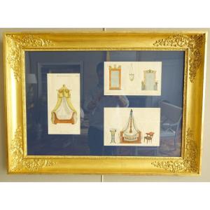 La Mésangère - Furniture And Objects Of Taste At The Early 19th Century, Polychrome Engravings Golden Wood Frame 4/7