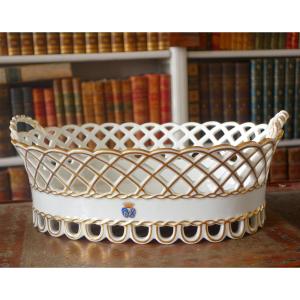 Fruit Bowl In Openwork And Gold-gilded Paris Porcelain, Count's Coat Of Arms Mid 19th