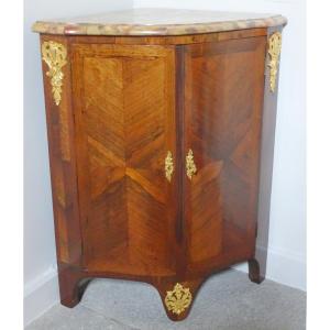   Louis XV Period Corner Cabinet In Violet Wood, Breche d'Alep Marble And Gilded Bronze