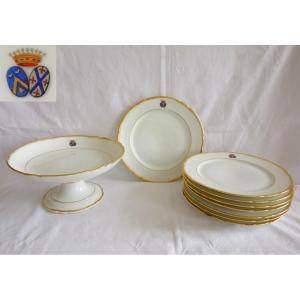 Coat Of Arms And Count's Crown: Porcelain Dessert Service For 8 People