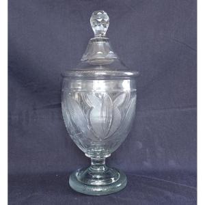 Grand Drageoir d'époque Empire En Verre Taillé Du Creusot, 31cm