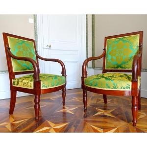 Jacob Desmalter - Pair Of Empire Mahogany Armchairs - Stamped And Labeled Chateau