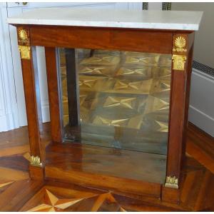 Empire Console In Blond Mahogany And Gilded Bronze And White Marble