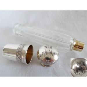 Couronne De Comte - Hunting Alcohol Flask, Monogram M, Crystal & Sterling Silver 