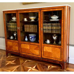 Bookcase, Display Cabinet In Louis XVI Marquetry - 182cm X 133cm X 31cm