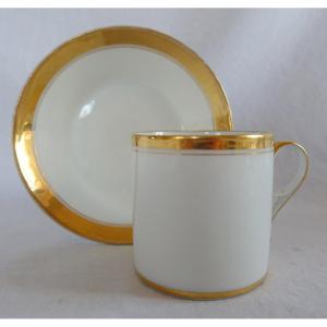 Manufacture Halley - Empire Coffee Cup Litron Shape In White And Gold Porcelain - Before 1811