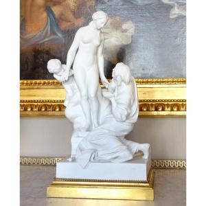 Large Biscuit Porcelain, Allegory Of Falconet Sculpture - Louis XVI Style Gilt Bronze