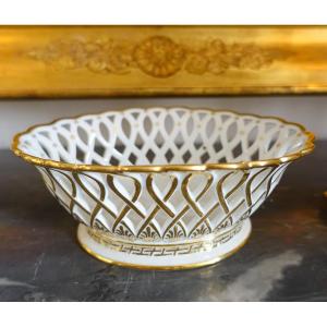 Nast - Coupe Empire Ovale En Porcelaine Ajourée  Dorée à l'Or Fin, Début XIXe Siècle