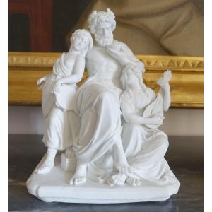 groupe en Biscuit De Porcelaine - Bacchus Et Bacchantes - Style Néoclassique 19e Siècle