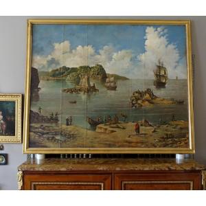 French School Of The 18th Century Marine - Large Decorative Oil On Canvas 140 X 171cm