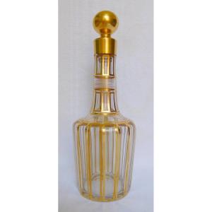 Baccarat - Carafe à Liqueur En Cristal Taillé Et Doré, Modèle Cannelures Du Catalogue De 1907