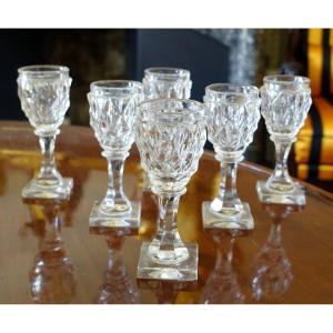 Le Creusot - Set Of 6 Cut Crystal Liqueur Glasses - Empire Restoration Period