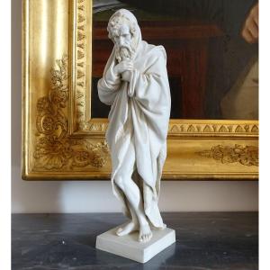 Statue Allégorie De l'Hiver En Biscuit De Porcelaine - Travail Néoclassique - 35cm