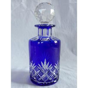 Baccarat, Large Alcohol Bottle, Blue Overlay Crystal Perfume - Douai Model 20.2cm