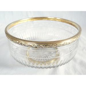 Puiforcat: Large Louis XVI Style Salad Bowl, Baccarat Crystal And Vermeil - Solid Silver