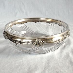 Sterling Silver And Baccarat Crystal Art Nouveau Salad Bowl Circa 1890