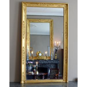 Empire Restoration Period Fireplace Mirror, Gilded Wood Mercury Glaze - 90cm X 153cm