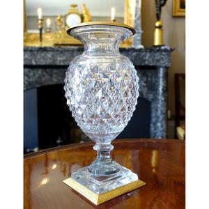 Le Creusot : Vase d'époque Charles X En Cristal Taillé, Monture En Bronze Doré Au Mercure