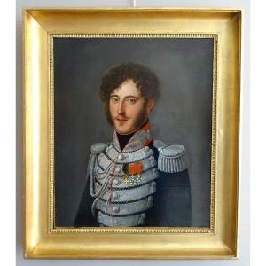 Portrait De Gabriel F. d&#039;Herisson officier Des Gardes Corps Du Roi Charles X &eacute;poque Restauration