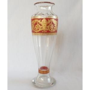 Baccarat - Vase En Cristal émaillé Renaissance Dorée Vers 1910 - étiquette Papier