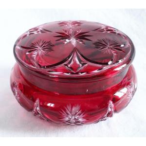 Baccarat Crystal Candy Box, Pink Overlay Crystal