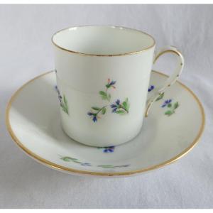 Tasse à Café Litron Décor Aux Barbeaux Bleu Filets Or - Porcelaine De Paris, Fin 18e Début 19e