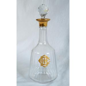 Baccarat Carafe à Liqueur En Cristal Doré Or Fin Monogramme Cb