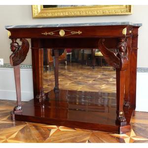   Consulate Period Console In Flamed Mahogany, Attributed To Molitor - Mercury Gilt Bronzes