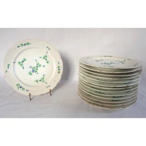 Set Of 14 Paris Porcelain Table Plates With Cornflower Decor, Early 19th Century