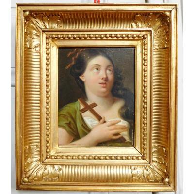 Early 19th Century French School, Portrait Of Saint Mary Magdalene, Hsp Golden Frame