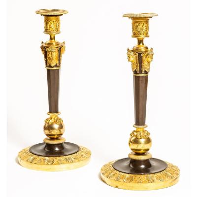 Claude Galle: Pair Of Tall Ormolu Candlesticks  - Consulat Period - Empire