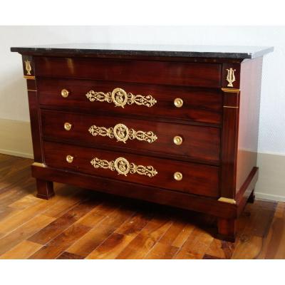 Marcion (attributed To) Commode In Mahogany And Gilt Bronze Empire Period