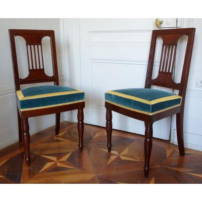 Paire De Chaises Par Jacob Pour Louis Philippe Au Chateau De Bizy - Estampilles Et Marques  Feu