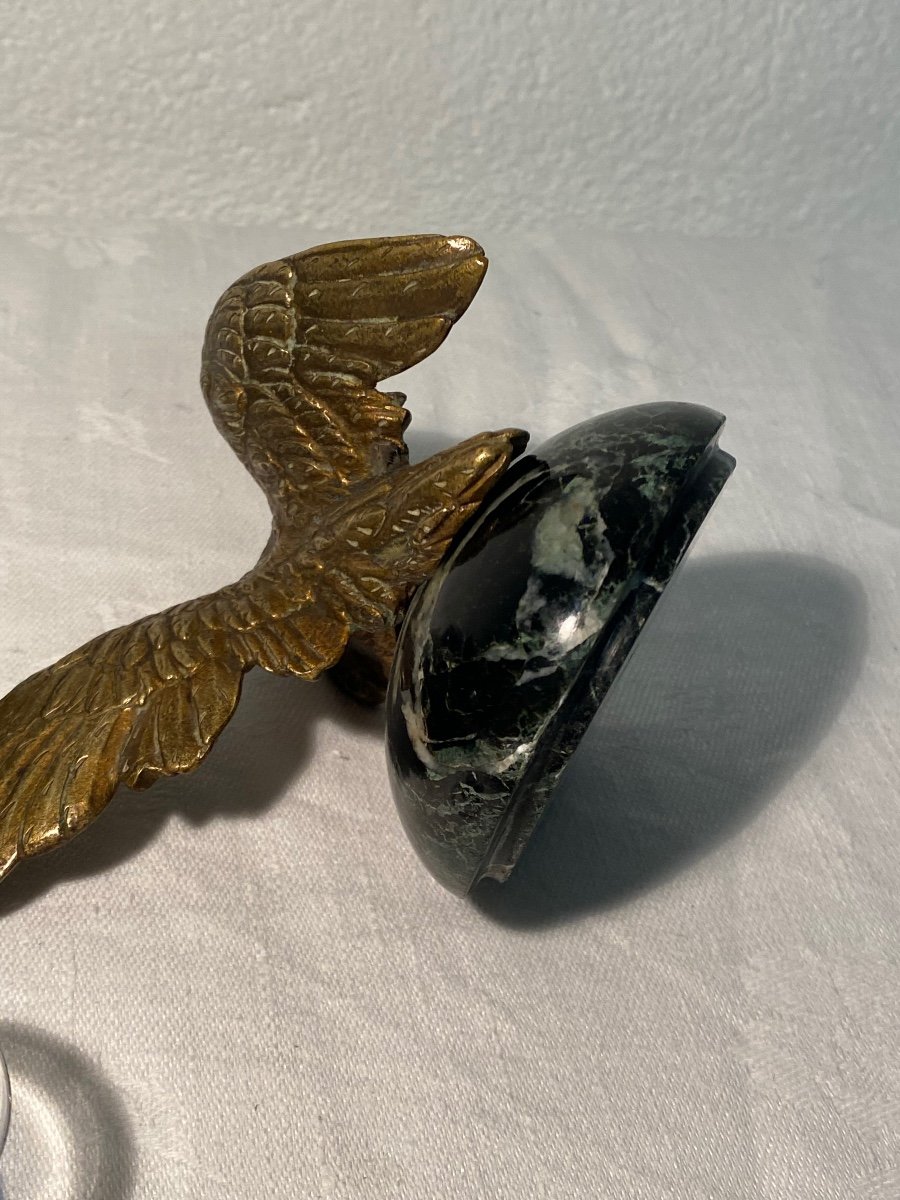 Rare Round Empire Style Inkwell / Bronze Eagle-photo-3