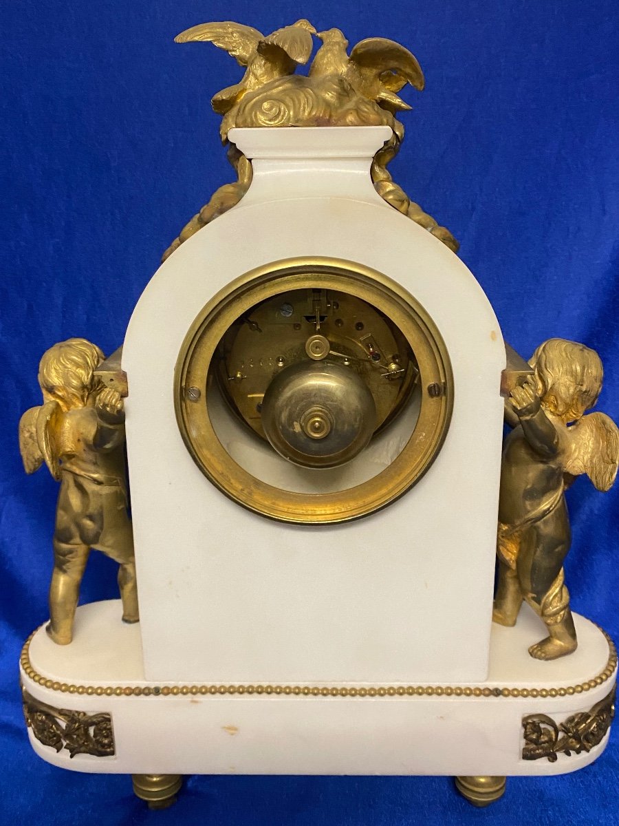 Pendule Napoléon III aux Putti bronze et marbre -photo-1