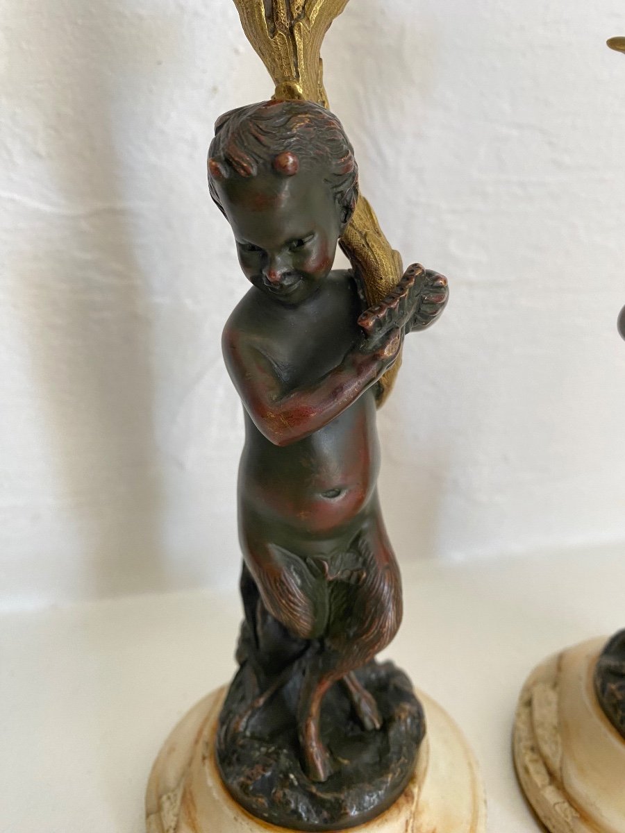 Pair Of Clodion Style Bronze Faun Candlesticks-photo-2