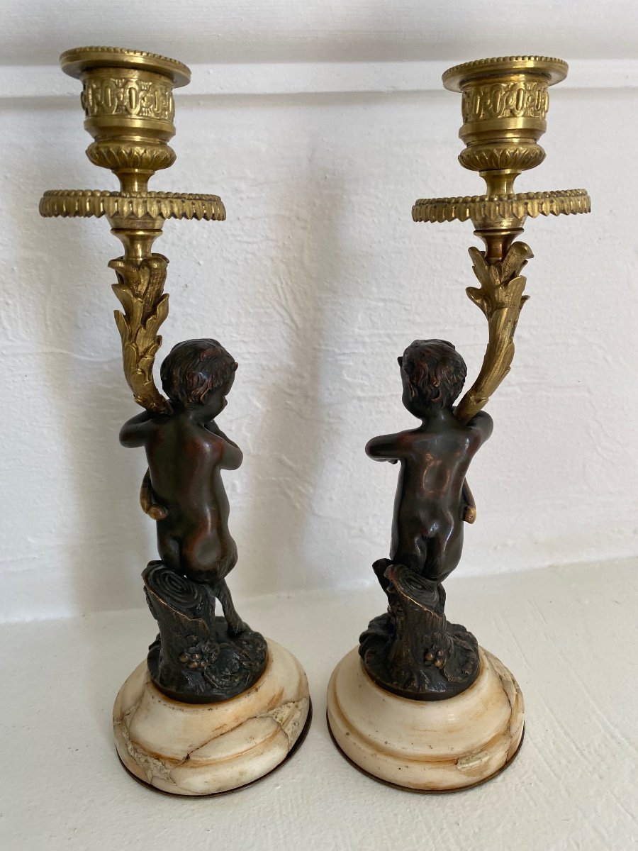 Pair Of Clodion Style Bronze Faun Candlesticks-photo-4