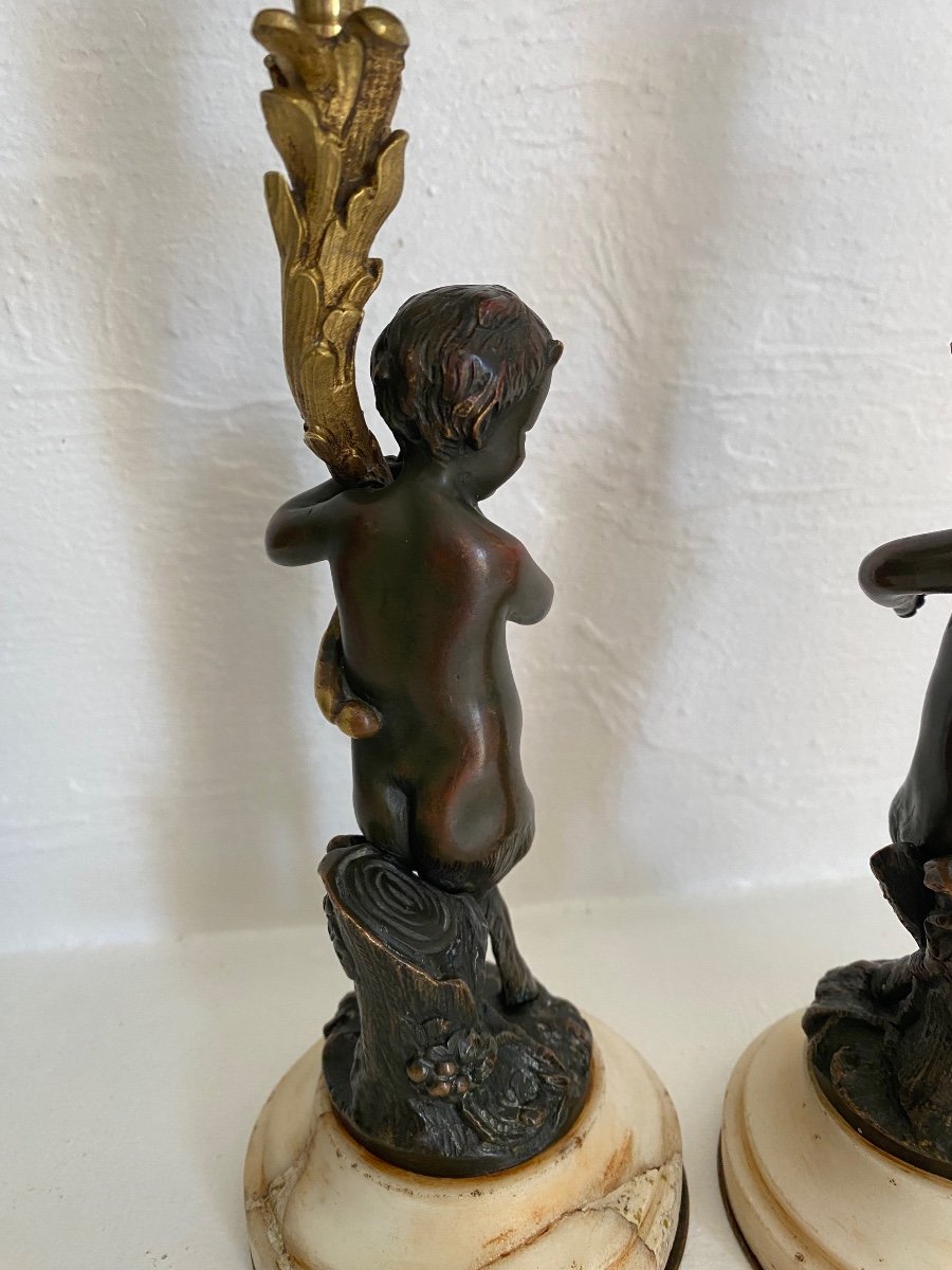 Pair Of Clodion Style Bronze Faun Candlesticks-photo-1