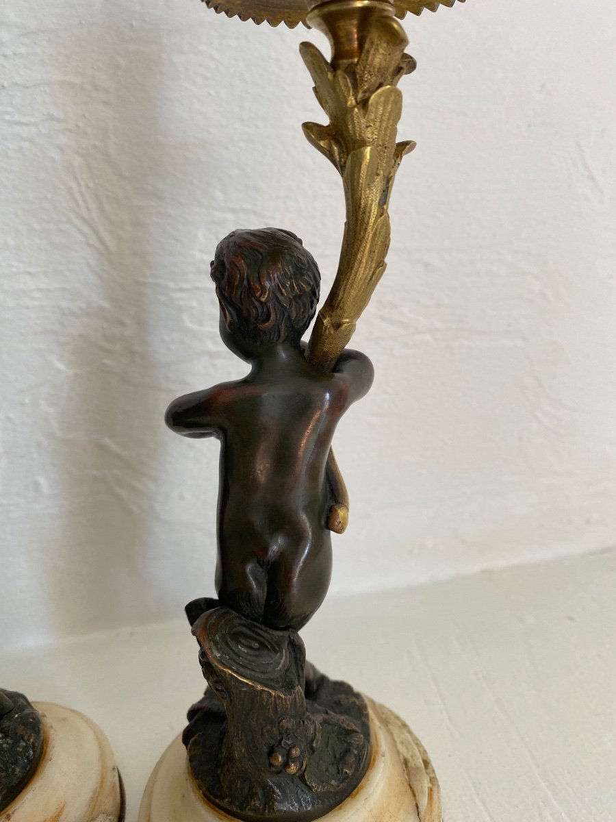 Pair Of Clodion Style Bronze Faun Candlesticks-photo-2