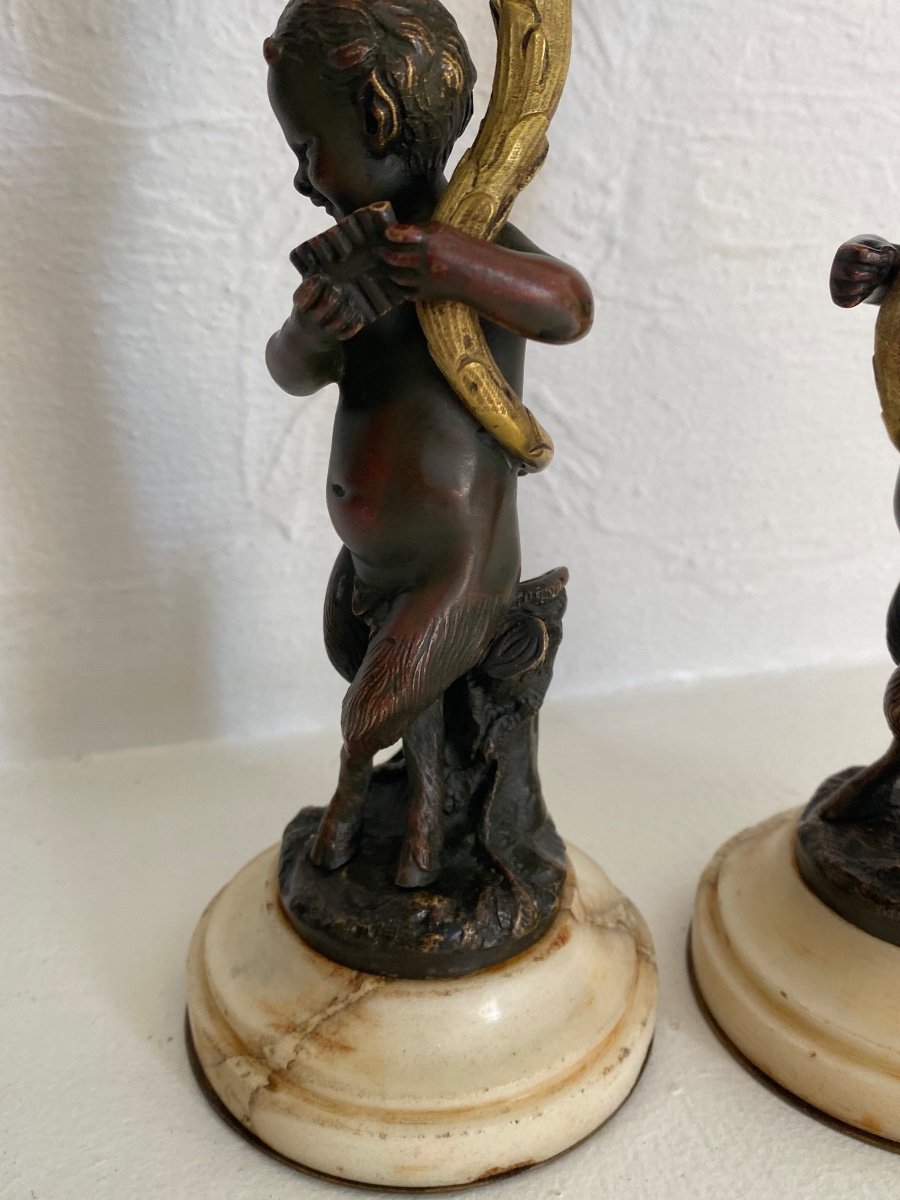 Pair Of Clodion Style Bronze Faun Candlesticks-photo-3