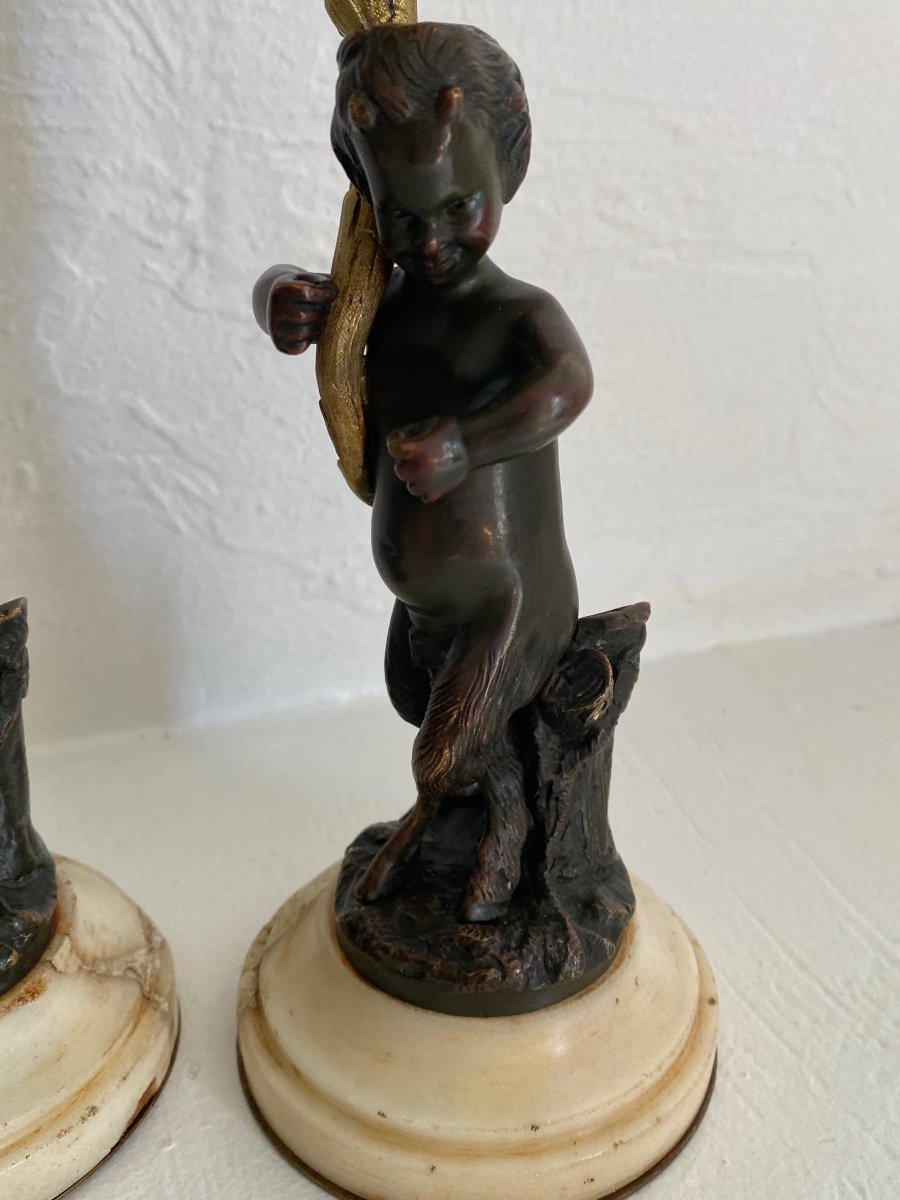 Pair Of Clodion Style Bronze Faun Candlesticks-photo-4