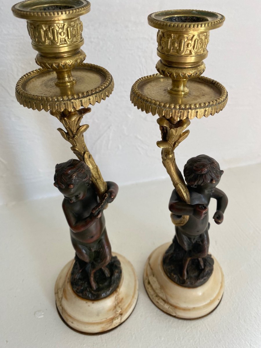 Pair Of Clodion Style Bronze Faun Candlesticks-photo-8