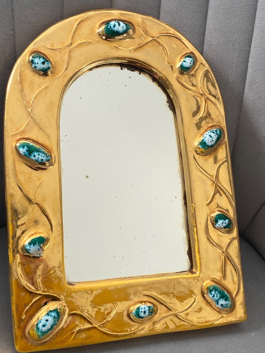 Unsigned François Lembo Vallauris Ceramic Mirror  -photo-5