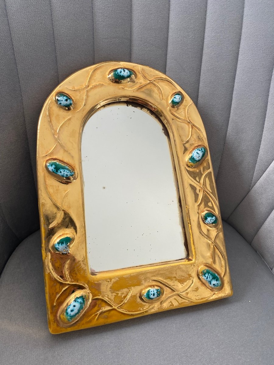 Unsigned François Lembo Vallauris Ceramic Mirror  